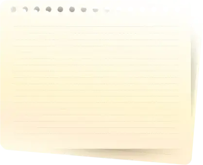 Lined pale yellow notebook page with punched holes at the top, part of a stack of loose sheets